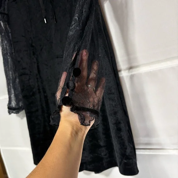 Free People midnight hour Black Velvet with Lace mini dress NWT - Picture 5 of 10